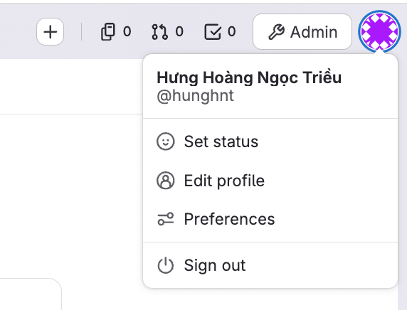 GitLab avatar dropdown — select Preferences