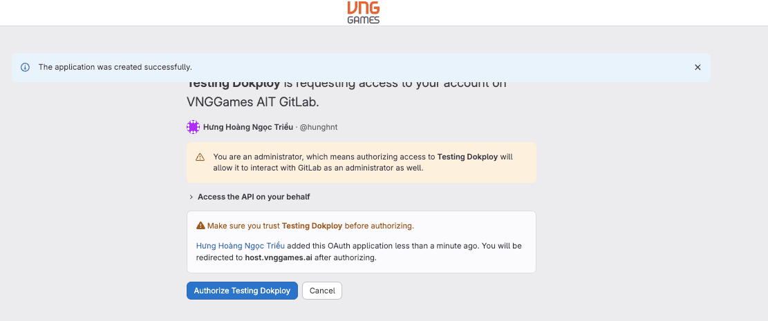 GitLab authorization page — Authorize Dokploy button