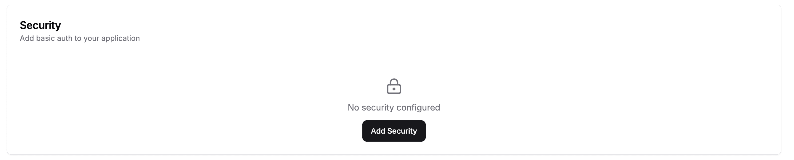 Security section with Add Security button